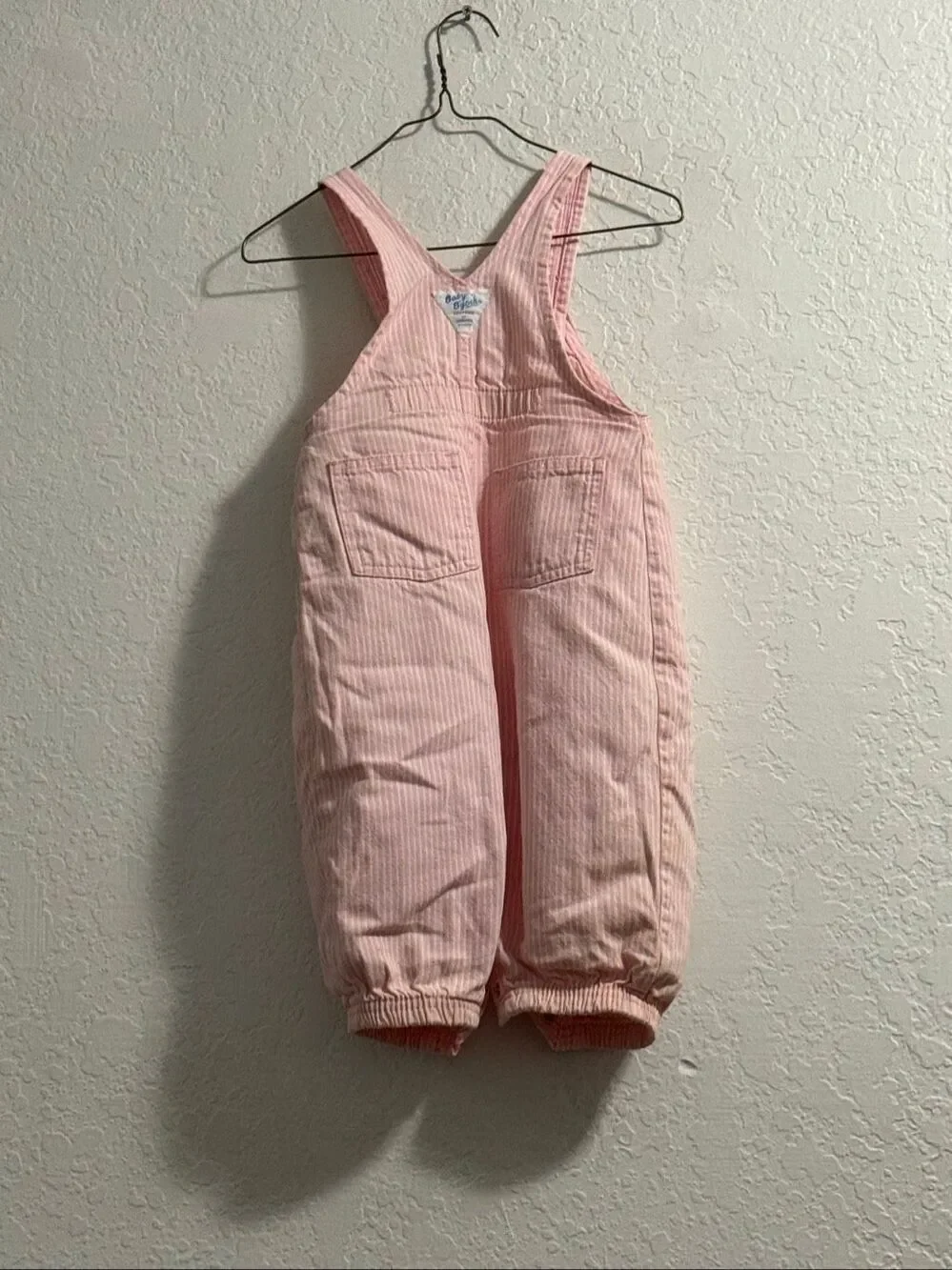 Vintage Oshkosh B'Gosh Pink Striped Overalls Vestbak 18 months Snaps